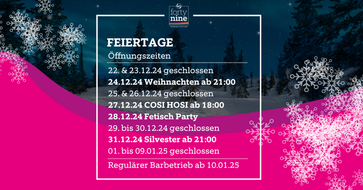 Öffnungszeiten zu den Feiertagen